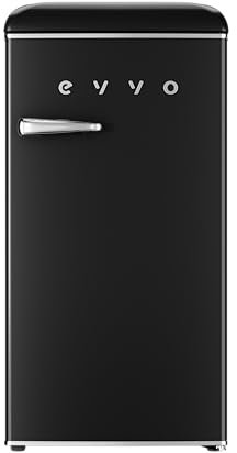 EVVO Nevera Pequeña Retro, 84 litros de Capacidad + 11 Litros de Congelador, Diseño Vintage, Bajo Consumo, Silenciosa, Control de Temperatura, Organizador, Frigorífico Mini F26 Retro Color Negro