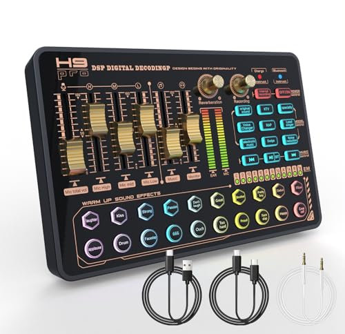 Todeco Audio Mixer, Console di Mixaggio con Scheda Audio Digitale a 6 Canali Bluetooth, Cambiavoce e cancellazione del rumore, Stereo DJ Mixer per registrazione, streaming live e podcasting