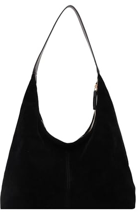 HiTotes Borsa tote in pelle scamosciata: hobo per le donne, grande slouch borsa a tracolla mezzaluna, A01-nero