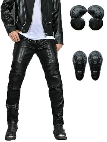 SXHEYUY Motorradhose Für Herren, Lederhose Mit Fleecefutter, Warme Winter-Motorradhose, Motorradjeans Mit Protektoren, Winterhose, Motorradbekleidung,Schwarz,XS