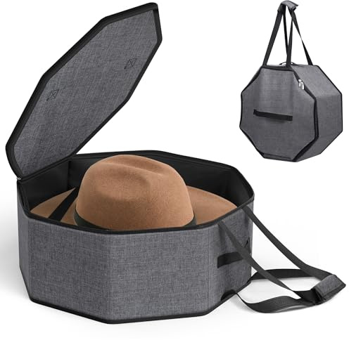Sleeping Lamb Hutbox für Reisen und Aufbewahrung, zusammenklappbarer Hutkoffer, Cowboy-Hut-Organizer für Schrank mit Griffen, Hutboxen für Damen und Herren, große Huttasche mit Karton, Grau