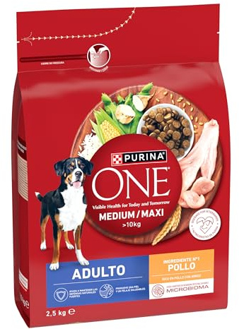 Purina ONE Medium maxifoder för medelstor och stor hund vuxen med kyckling, 4 påsar på 2,5 kg