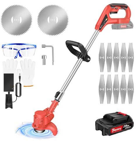 Tondeuse à gazon électrique 3 en 1 sans fil pour débroussailleuse bordure batterie 21 V, rouge