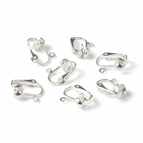 10 Stück silberfarbene Ohrclip-Rohlinge aus Eisen für Nicht durchstochene Ohren, 15,5 mm, Standard