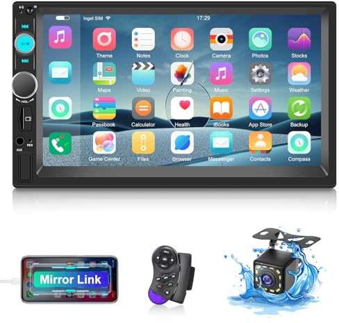Double Din Car Stereo 7 Inch Touch Screen Car Radio with Mirror Link, FM Radio Bluetooth, USB, Aux, Steering Wheel Control +Backup Camera