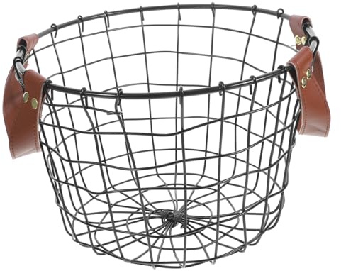 Gatuida Portable Firewood Storage Basket Large Capacity with Handle Iron and Leather round Firewood Holder for Indoor and Outdoor Camping Use