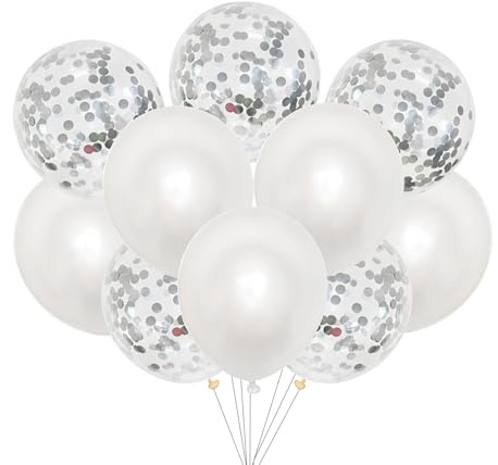 Gleemix 10 Stück 12 Zoll Luftballons Weiß, Konfetti Weiße Luftballons Hochzeit, Weisse Helium Ballons Geburtstagsdeko, Luftballon Weiße Hochzeit Deko für Geburtstag Hochzeiten Jahrestag Babyparty Deko