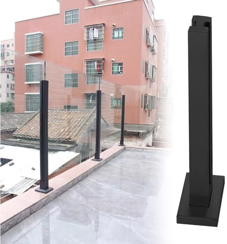 Black Metal Stair Railing Handrail - Safety Balcony Deck Glass Guardrail Post System with Square Baluster Fence Clamp Kit, 90/95/105cm Tall, Ideal for Garden and Loft