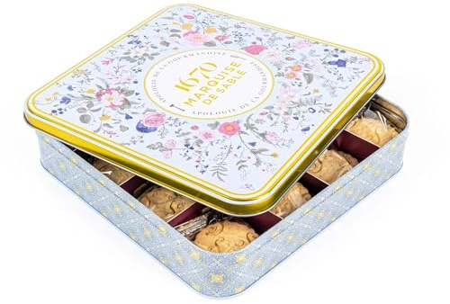 Marquise de Sablé | Confezione in metallo di Biscotti, 400 g di sablés francesi al burro | Assortiti al caramello, limone e cioccolato | Confezione Regalo | Selezione 18 Carati