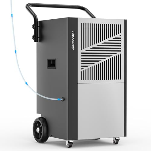Airecoler 80L/Tag Gewerblicher Luftentfeuchter mit Pumpe und Ablaufschlauch für Keller, Wasserschadensanierung, Industrie-Luftentfeuchter mit Rädern, robuste, gewerbliche Qualität für große Räume