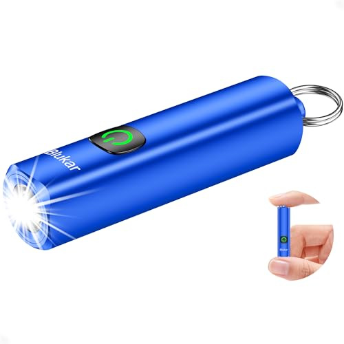 Blukar Mini Torcia LED Ricaricabile, Super Luminoso Torcia EDC Tascabile con Portachiavi, 3 Modalità, Funzione di Memoria, Impermeabile Portatile Flashlight per Campeggio/Pesca/Emergenza-Blu