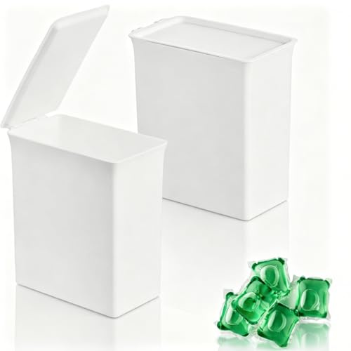 Contenedor de cápsulas de lavandería de 2 piezas, recipientes de almacenamiento de lavavajillas con tapa de lavavajillas Caja de almacenamiento de plástico para detergente, polvo,