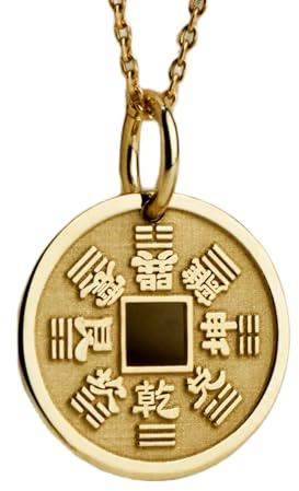 LKBEADS Collier en argent sterling 925 28 mm | Chaîne de 45 cm | Porte-bonheur pièce chinoise | Médaillon Feng Shui pour femme | Bijou pièce chinoise | Amulette pièce spirituelle | Plaqué or | 00726