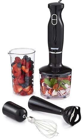 Geepas 4-in-1 Hand Blender with Electric Whisk, 860ML Vegetable Chopper & 600ML Beaker | 200W Stick Blender, Soup Mixer, Hand Immersion blender| Mini Food Processor for Baby Food Soup Fruits (Renewed)