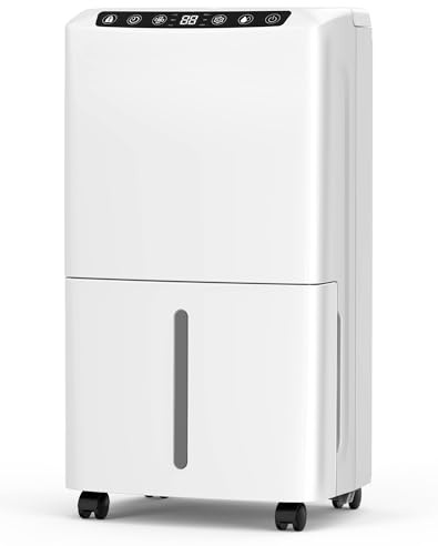 Deshumidificateur d Air, Deshumidificateur 12 L/jour, Séchage du linge, Réservoir d'eau de 2,5 L, capteur d'humidité automatique, Affichage Numérique de L'humidité, Minuterie 24 h, Tuyau de Vidange