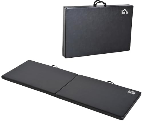 HOMCOM Tappetino da Ginnastica Pieghevole, Materassino Fitness Spesso 5 cm e Antiscivolo, Tappeto da Palestra Salvaspazio per Yoga e Pilates, 180x60 cm, Nero