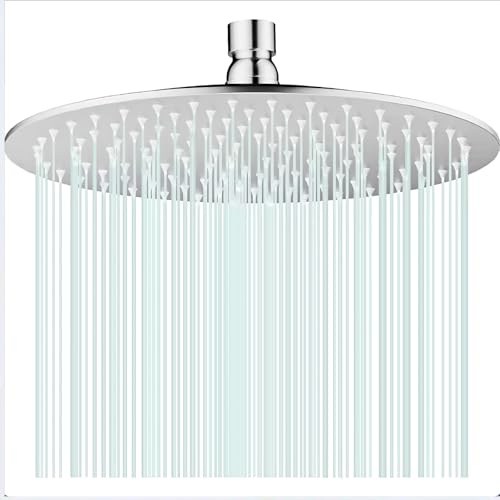 Voltix Runder Regenduschkopf 30 cm (12 Zoll) aus Edelstahl 304 – ultradünnes Design mit hohem Druck mit Anti-Kalk-Düsen aus Silikon – fester schwenkbarer Duschkopf (30 cm)