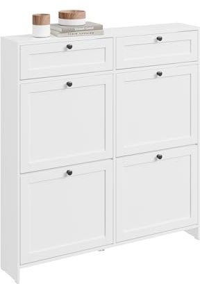 SoBuy Schuhkipper Schmal Schuhschrank Weiss, Modernes Schuhregal für Flur, Platzsparend mit 12 Paar Stauraum, Mit Anti-Kipp Vorrichtung und Silikonfüßen, 100x19x107 cm, FSR208-W
