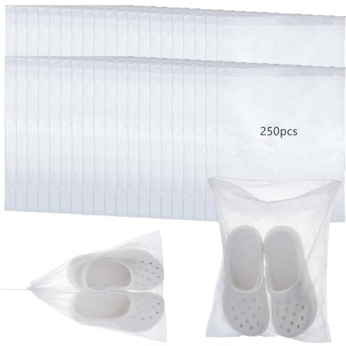DICOSMETIC Lot de 250 sacs à chaussures en tissu non tissé - Étanche à la poussière - Avec cordon de serrage - Sac de rangement respirant - Portable - Pour chaussures - Bottes - Porte-monnaie