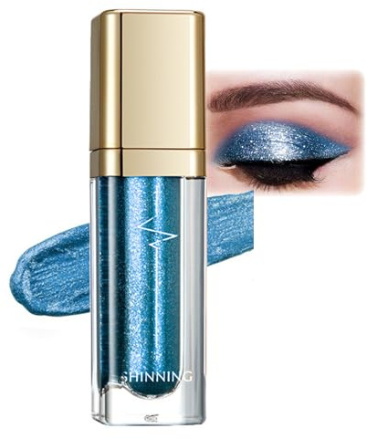 Glitter ögonskugga flytande, metallisk blå flytande ögonskugga, långvarig och vattentät flytande eyeliner med fin gnista, snabbtorkande glitter ögonskugga, slät skimmer ögonmakeup