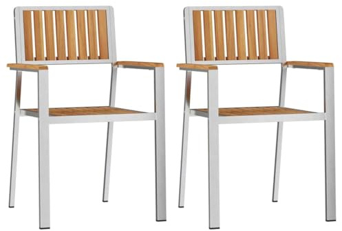 Mokuyary Trädgårdsstol, set om 2, brun, 56 x 54,5 x 87 cm, massivt trä, teak, balkongstol, terrassstolar, matstolar för terrass, trädgård, balkong