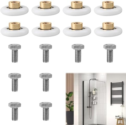 Ebksqs 8 Piezas Rodamientos Mampara Ducha 20mm - Ruedas para Puerta Corredera de Cristal con Tornillo M6, Repuesto para Mamparas de Ducha