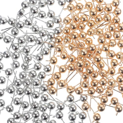 TOYANDONA Postes para Pendientes de Bola de Metal 6mm con Tuercas 200 Piezas, Accesorios para Pendientes Diy, Suministros para Fabricación de Joyas, Uso Diario y Fiestas