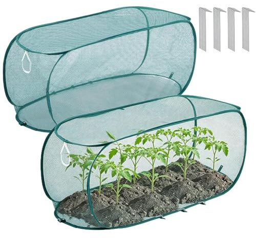 Pop-up Pflanzenschutznetz 2 Stück - Insektenschutz Abdeckung Für Pflanzen & Gemüse, Vogelschutznetz Faltbares Schutznetz Mit Bodenheringen Und Netz Für Garten Hochbeet, 100x45x40cm