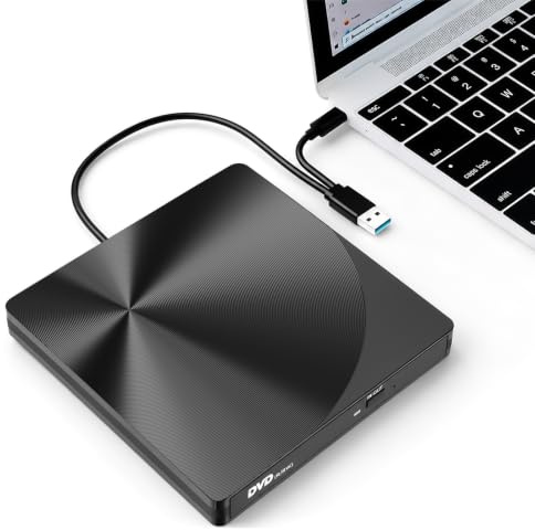 varkda Externes CD DVD Laufwerk USB 3.0 & USB-C Brenner für Laptop PC Mac | Tragbar CD DVD +/-RW ROM Brenner Player Optical External DVD Drive für Desktop,MacBook,iMac,Windows 11/10/8/7/XP/Linux/Mac OS