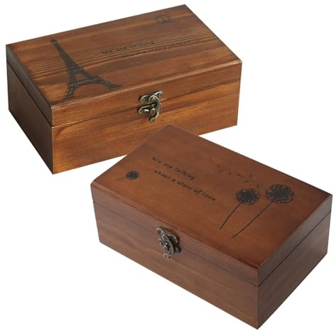MOKKHNB 2 scatole da cucito: organizer in legno vuoto per lavori artigianali - custodia con divisori e scomparto per forbici - cofanetto vintage per gioielli, forniture artistiche, medicinali e altro.