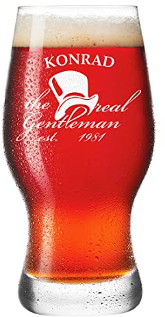Leonardo Bierglas 0,5 L mit Gravur für Männer - Motiv Real Gentleman Zylinder - Pilstulpe, Weißbierglas - robust und widerstandsfähig - für Bierliebhaber - Weihnachten, Jubiläum, Geburtstag
