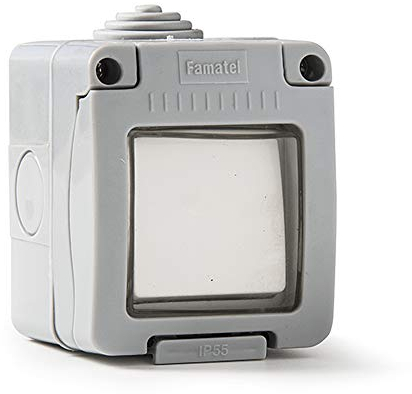 FAMATEL – Interruptor-Conmutador| Enchufe de empotrar | Serie Garden | IP55 | A prueba de agua | Fácil de instalar | Aluminio | Gris
