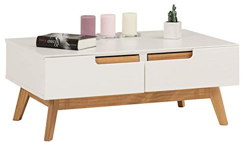 IDIMEX Couchtisch Tibor, Beistelltisch Wohnzimmertisch Sofatisch Stubentisch, Kiefer massiv, 2 Schubladen, 2 Nischen, in weiß