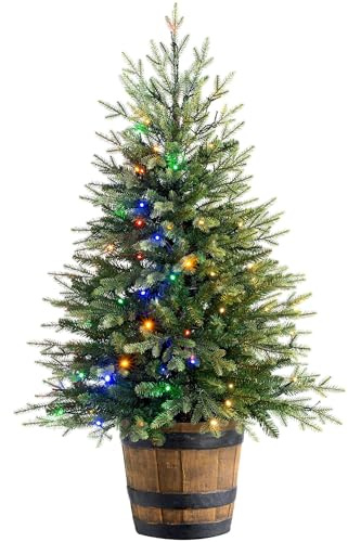 WeRChristmas Pre-Lit Potted Pine Christmas Tree with Dual LED Lights, Green, 4 feet/1.2m, WRC-9057