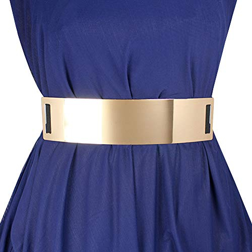 Milya Mode Damen Spiegel Metall Stretch Gürtel - Taillengürtel Hüftgurt Breit Dekorative Schwarz