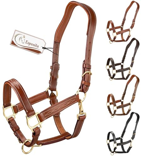 Esposita anatomisches Lederhalfter Deluxe Halfter aus Leder für Pferde Stallhalfter Pferdehalfter - Cronic Braun Full