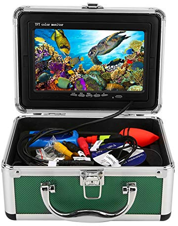 Telecamera subacquea, telecamera per la pesca HD 1000TVL Telecamera a forma di pesce, monitor da 7 pollici Fish Finder Videocamera per pesca subacquea con cavo da 20m(Spina UE)
