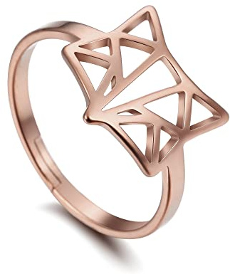 Amaxer Hohl Origami Fox Damenring Edelstahl Verstellbarer Tierring