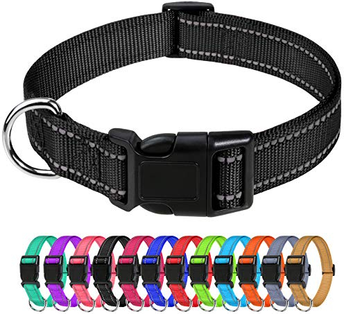 TagME Nylon Hundehalsband, Verstellbares Reflektierendes Hundehalsband mit Sicherheitsschnalle für Kleiner Hund, Schwarz, 1.5cm Breite