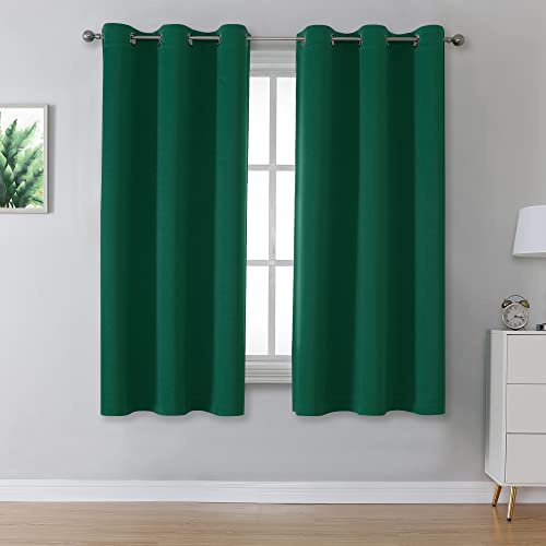 DUALIFE Forest Dunkelgrüne Verdunkelungsvorhänge, 137 cm Länge, wärmeisolierend, Raumverdunkelung, 96 cm Breite, kurzer Fenstervorhang für Wohnzimmer, 96 x 137 cm, 2 Paneele mit Ösen