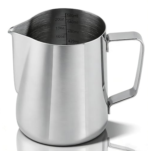 Milchkännchen, Milk Pitcher 580 ml, Milch Aufschäumen für Cappuccino und Latté Mehrweg Milchkanne aus Edelstahl