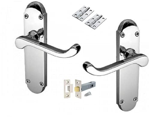 Haven Heritage Door Handle Polished Chrome Epsom Style Victorian Scroll with Hinges and Tubular Latches X 1 Set