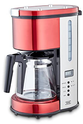 KHG Kaffeemaschine KA-114(MRE) in rot, Filterkaffeemaschine mit Glaskanne, 1,25 Liter, Kapazität für 10 Tassen, 900 W, inkl. Abschaltautomatik, Permanentfilter, LCD-Anzeige, Tropfstopp