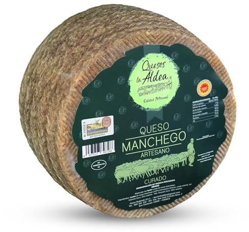 QUESOS LA ALDEA | Queso Manchego Curado de Oveja Artesano de Origen D.O. | Queso Gourmet 3 kg | Perfecto para Packs Regalo de Quesos gourmet, Cesta y Regalo Gourmet | Queso Curado