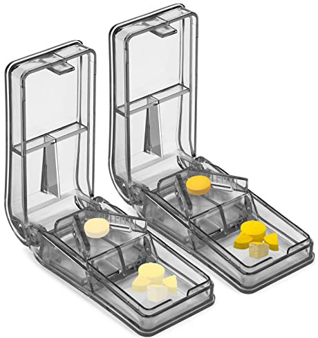 JohnBee 2PCS Pill Cutter for Small or Large Pills - The Best Multiple Pill Splitter Ever - Design in The USA - Doubles as a Tablet Box - Not Suitable for Tiny Pills (Gray)