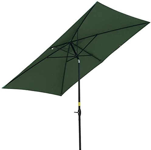 Outsunny 2 x 3(m) Garden Parasol Umbrella, Rectangular Outdoor Market Umbrella Sun Shade with Crank & Push Button Tilt, 6 Ribs, Aluminium Pole, Green