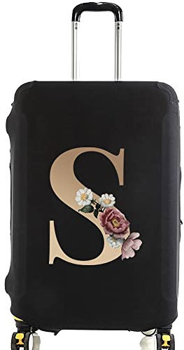 Initial Letter Printed Design Travel Trolley Case Cover Protector Washable Suitcase Cover Luggage Storage Covers for 18-28 Inch Luggage Cover (L (26-28 inch Luggage), gold S)