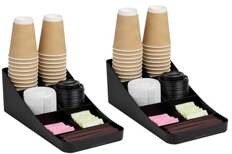 Mind Reader 2COMP7-BLK - Dispensador de tazas de café y condimentos de 7 compartimentos, organizador de encimera, juego de 2, 15.5 pulgadas de largo x 7.25 pulgadas de ancho x 5.25 pulgadas de alto,
