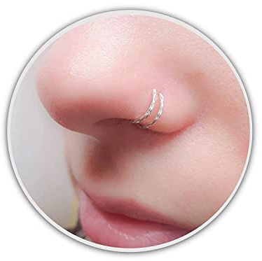 Doppelring Nasenring einfach gepierct 0,6 mm-Diamantschliff Silber Nasenring Piercing-Spirale Nasenring-Einzelpiercing Doppelring
