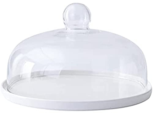 EdirFtra Transparent glass dome clock with ceramic base handle, clock, bell jar, cake display cabinet, table top center piece, for dessert, cheese cake, 10 inches